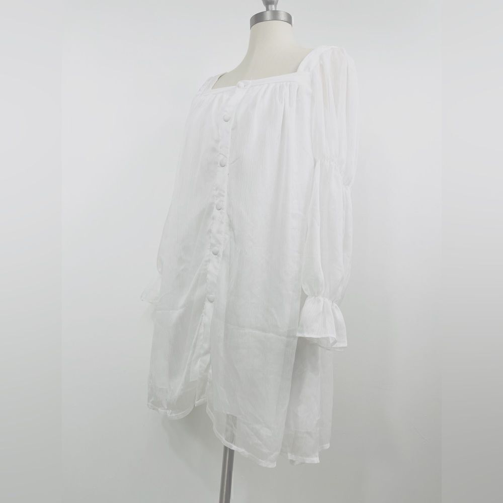 Long sleeve , off shoulder ,sheer Mini Dress S/M white. - Picture 3 of 6
